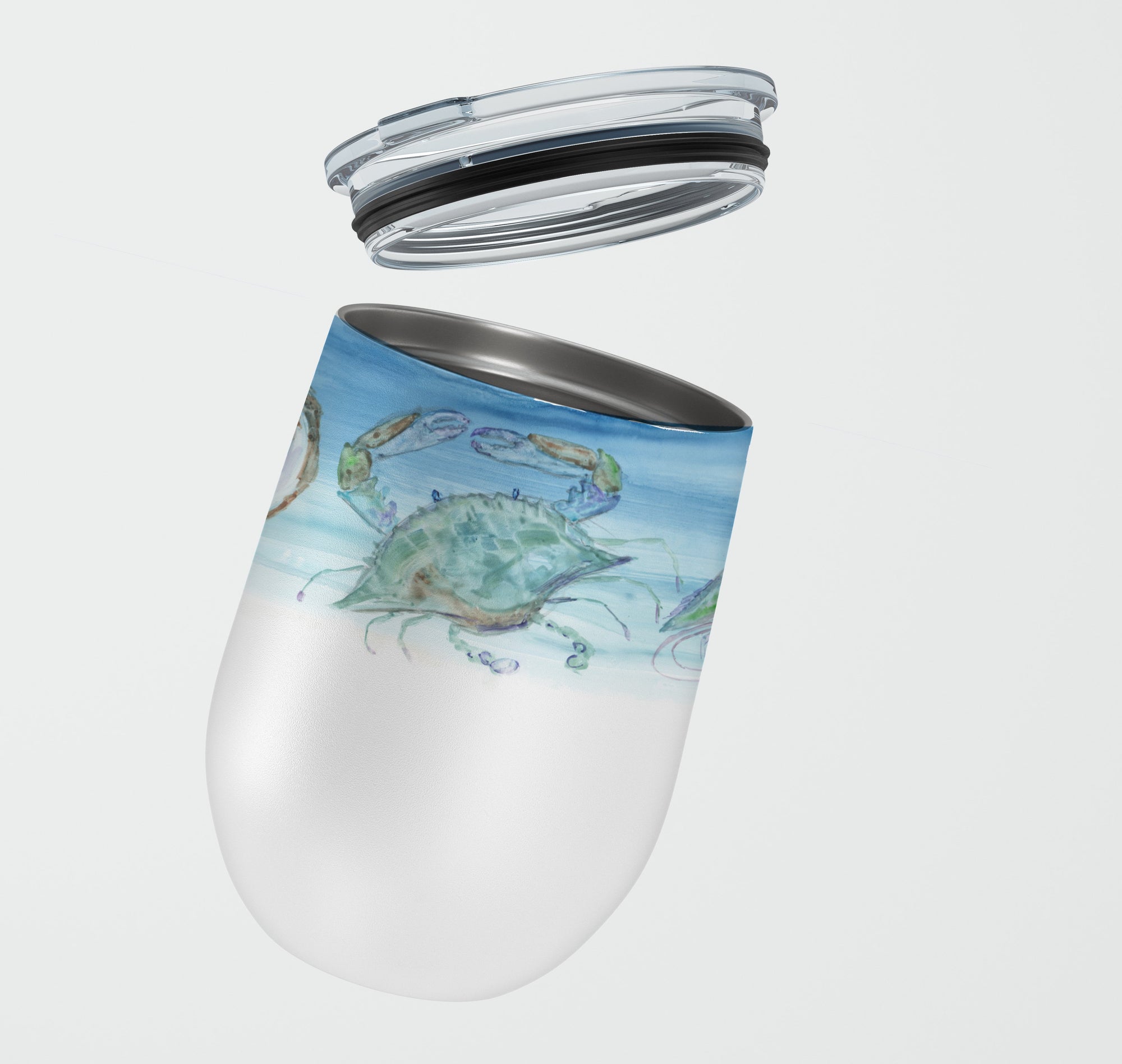 Crabs Shrimp and oysters Stainless Steel 12 oz Stemless Wine Glass - the-store.com