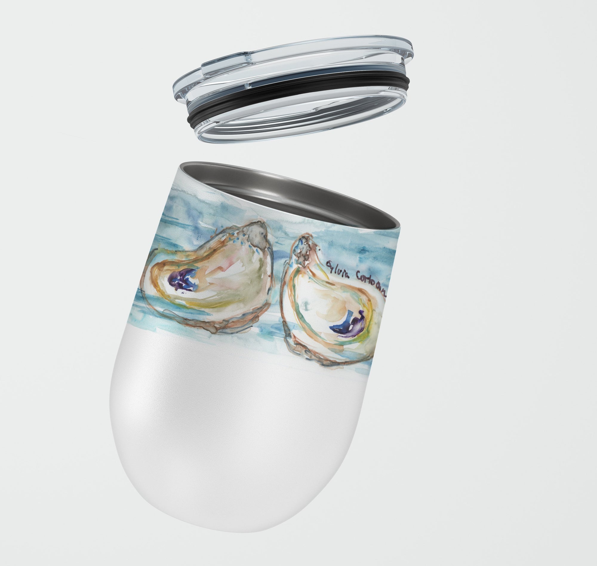 Oysters Stainless Steel 12 oz Stemless Wine Glass - the-store.com
