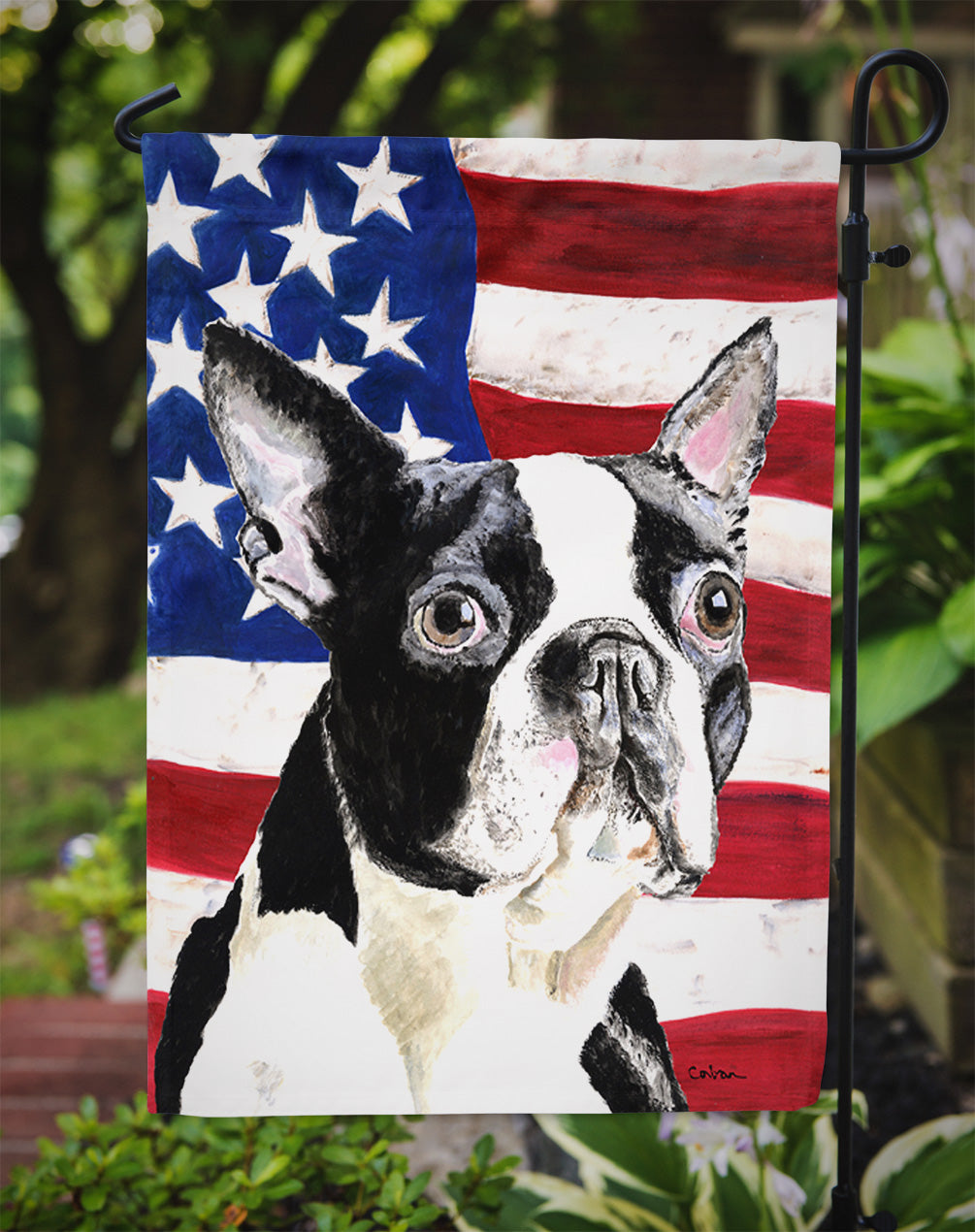 USA American Flag with Boston Terrier Flag Garden Size