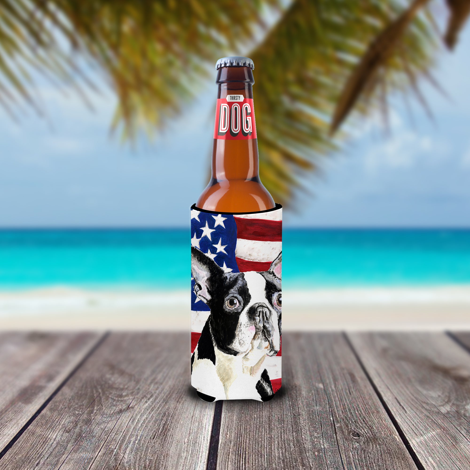 USA American Flag with Boston Terrier Ultra Beverage Insulators for slim cans SC9001MUK.