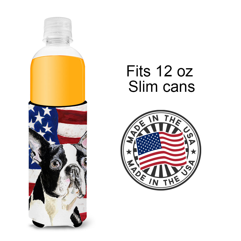 USA American Flag with Boston Terrier Ultra Beverage Insulators for slim cans SC9001MUK