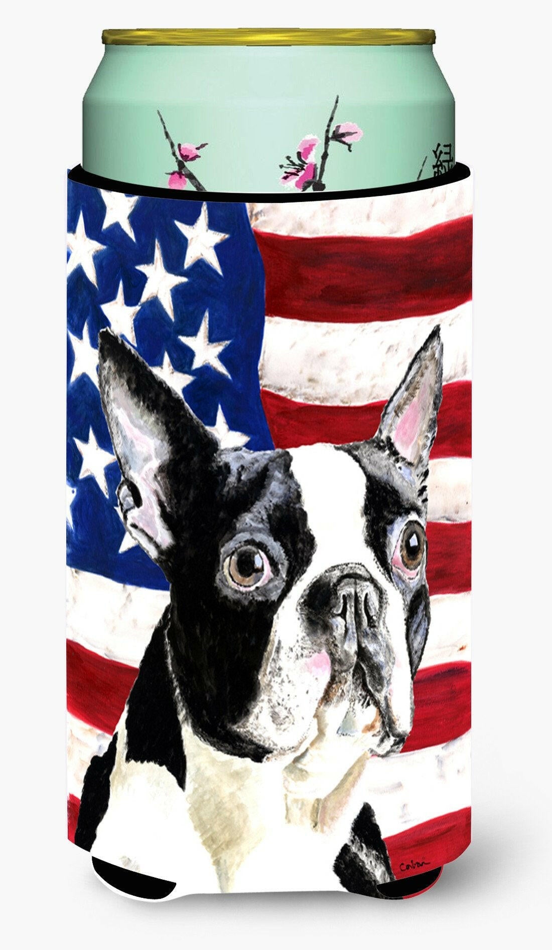 USA American Flag with Boston Terrier  Tall Boy Beverage Insulator Beverage Insulator Hugger by Caroline&#39;s Treasures
