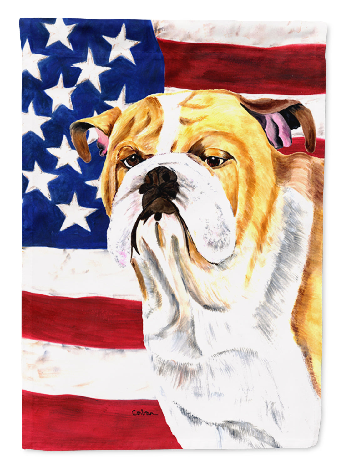 USA American Flag with Bulldog English Flag Canvas House Size  the-store.com.