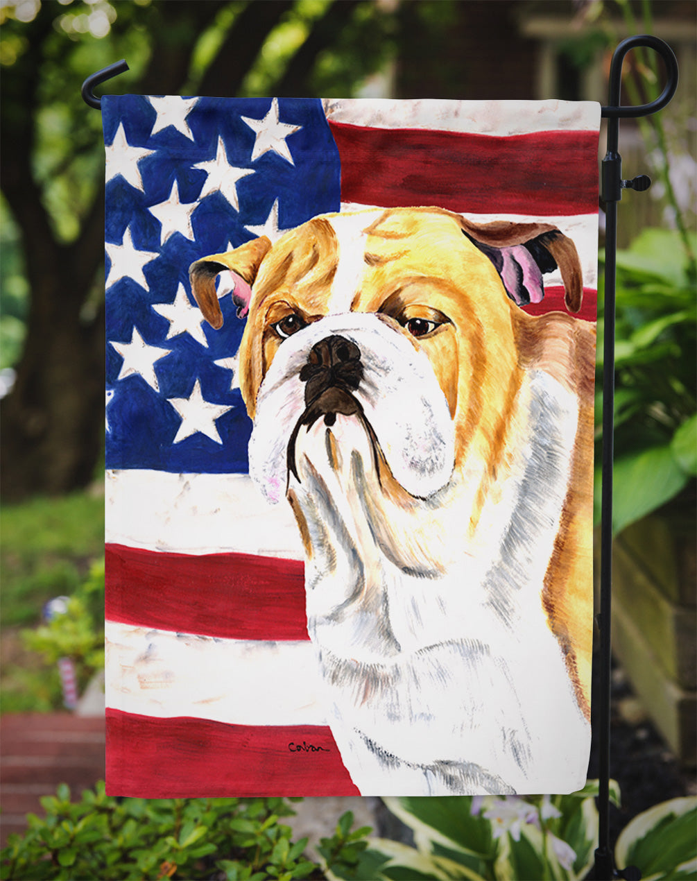 USA American Flag with Bulldog English Flag Garden Size