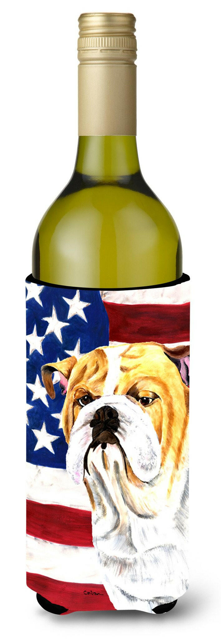 USA American Flag with Bulldog English Wine Bottle Beverage Insulator Beverage Insulator Hugger by Caroline's Treasures