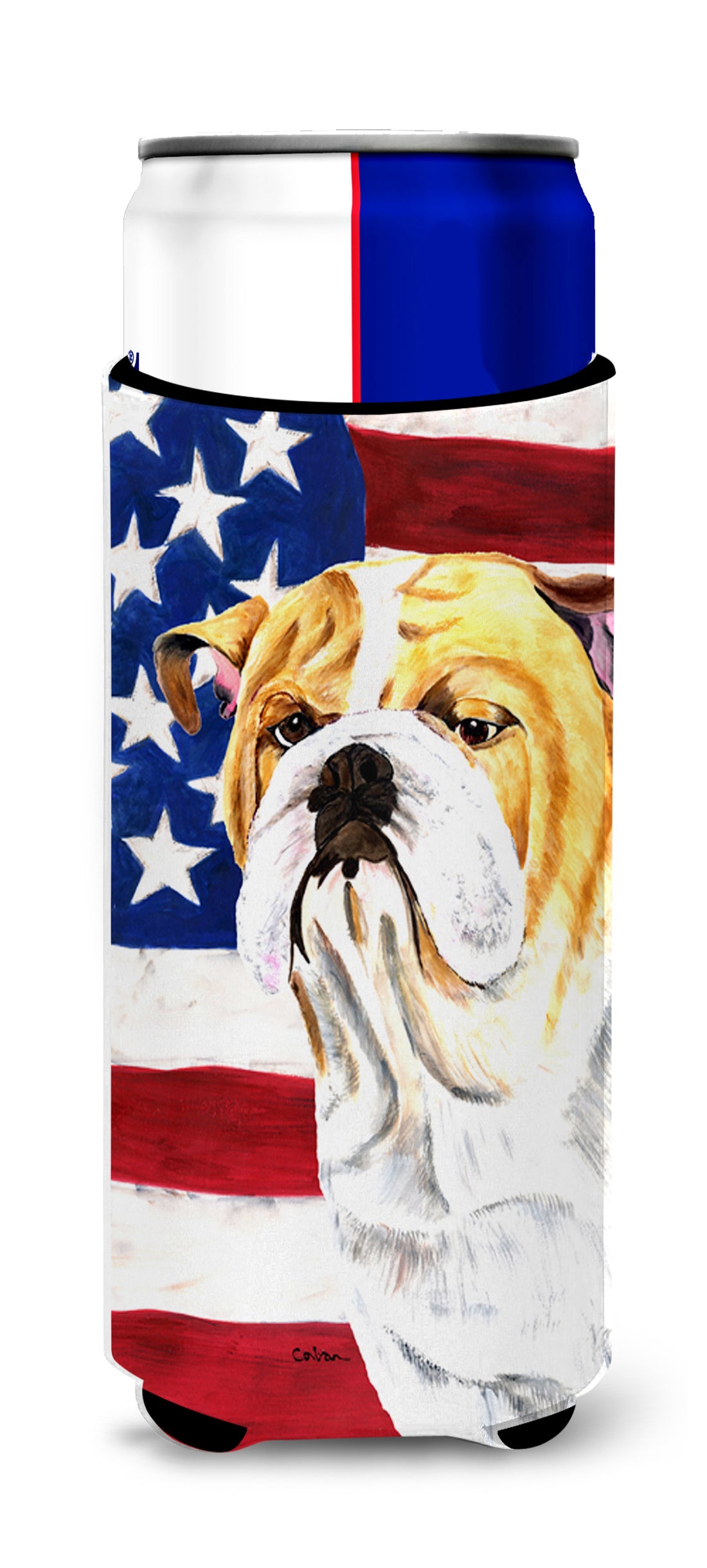 USA American Flag with Bulldog English Ultra Beverage Insulators for slim cans SC9002MUK.