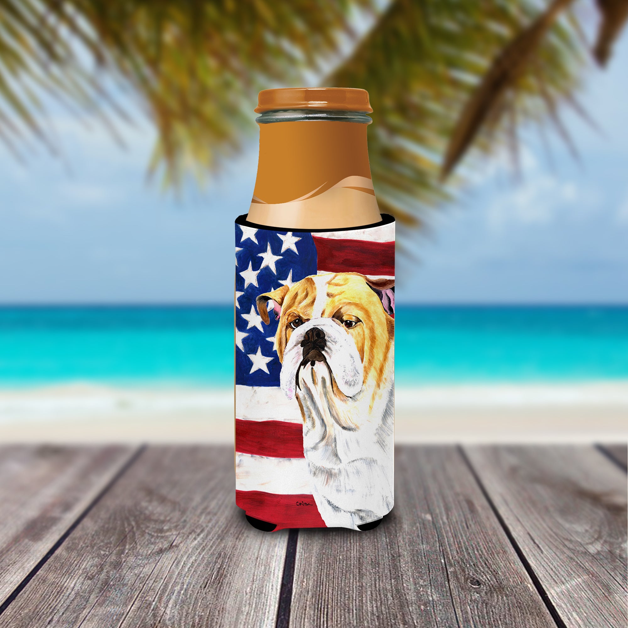 USA American Flag with Bulldog English Ultra Beverage Insulators for slim cans SC9002MUK.