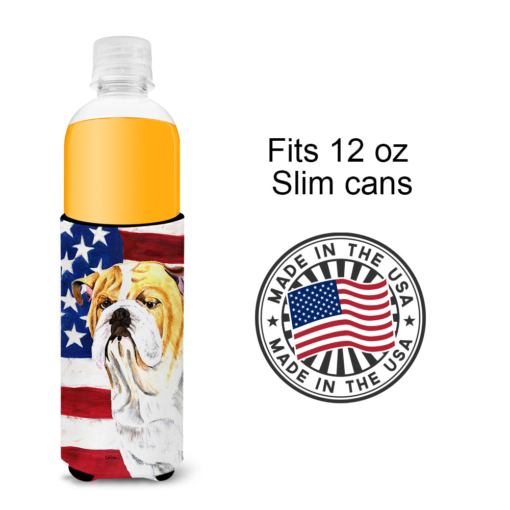 USA American Flag with Bulldog English Ultra Beverage Insulators for slim cans SC9002MUK