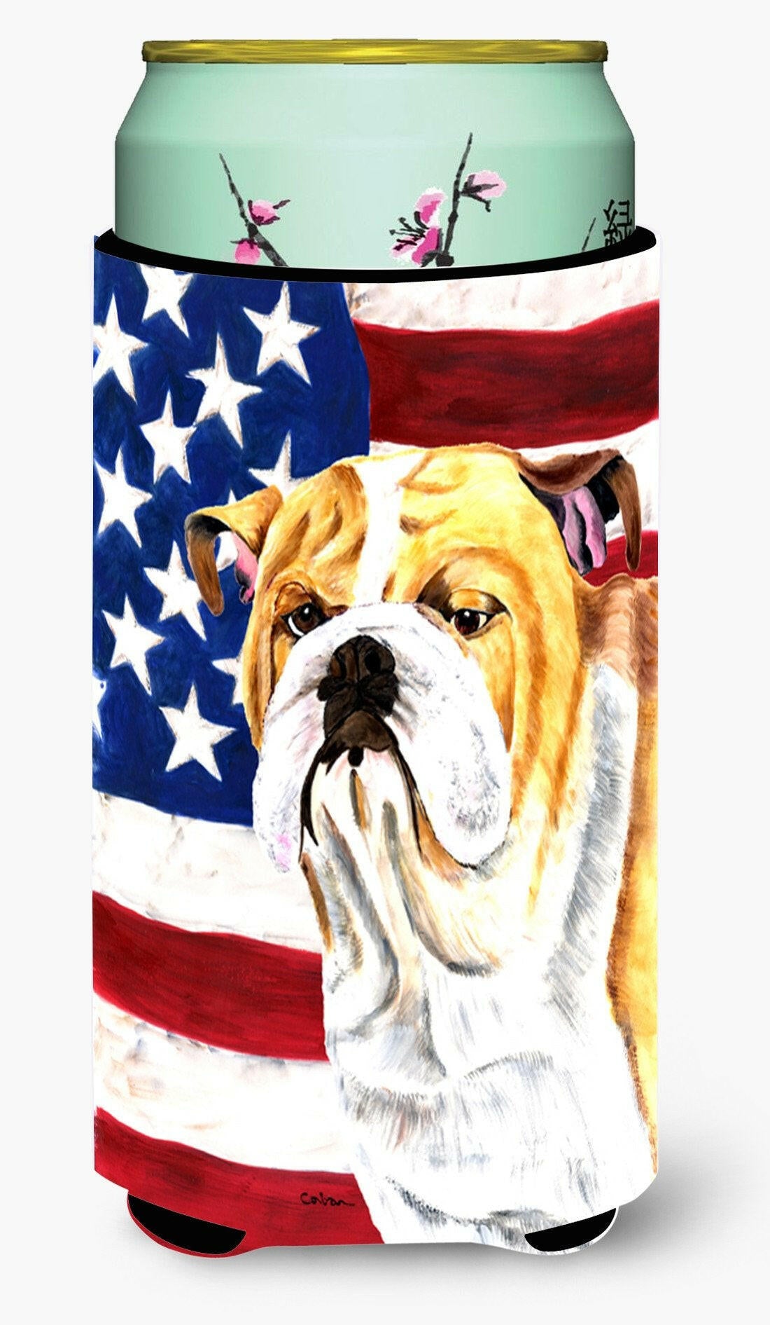 USA American Flag with Bulldog English  Tall Boy Beverage Insulator Beverage Insulator Hugger by Caroline&#39;s Treasures