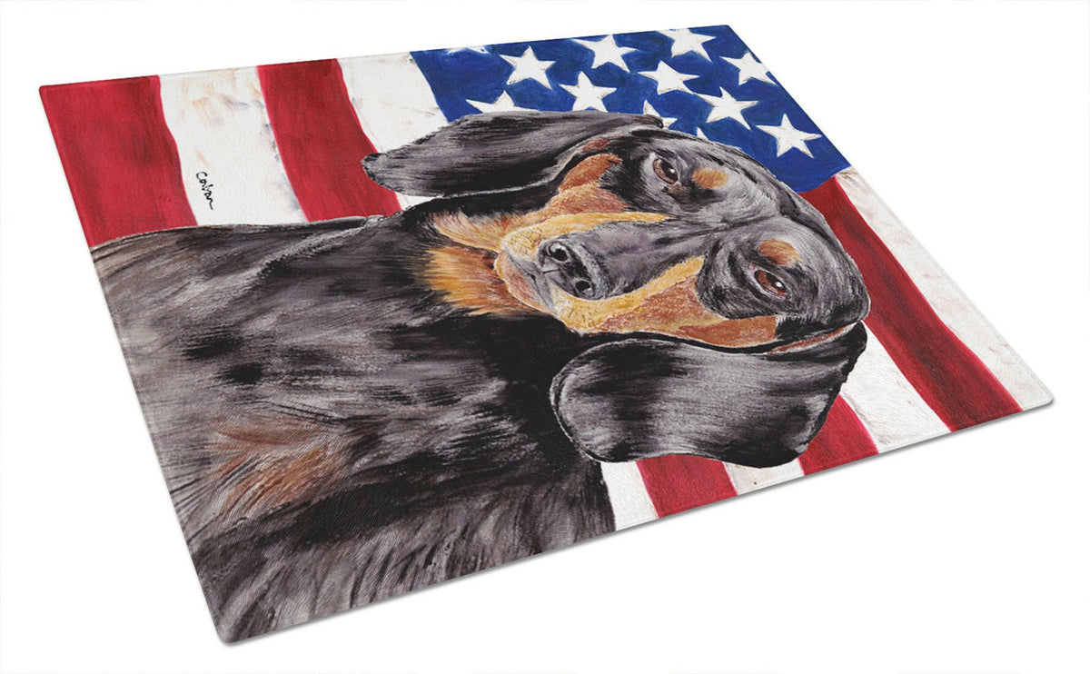 USA American Flag with Dachshund Glass Cutting Board Large by Caroline&#39;s Treasures