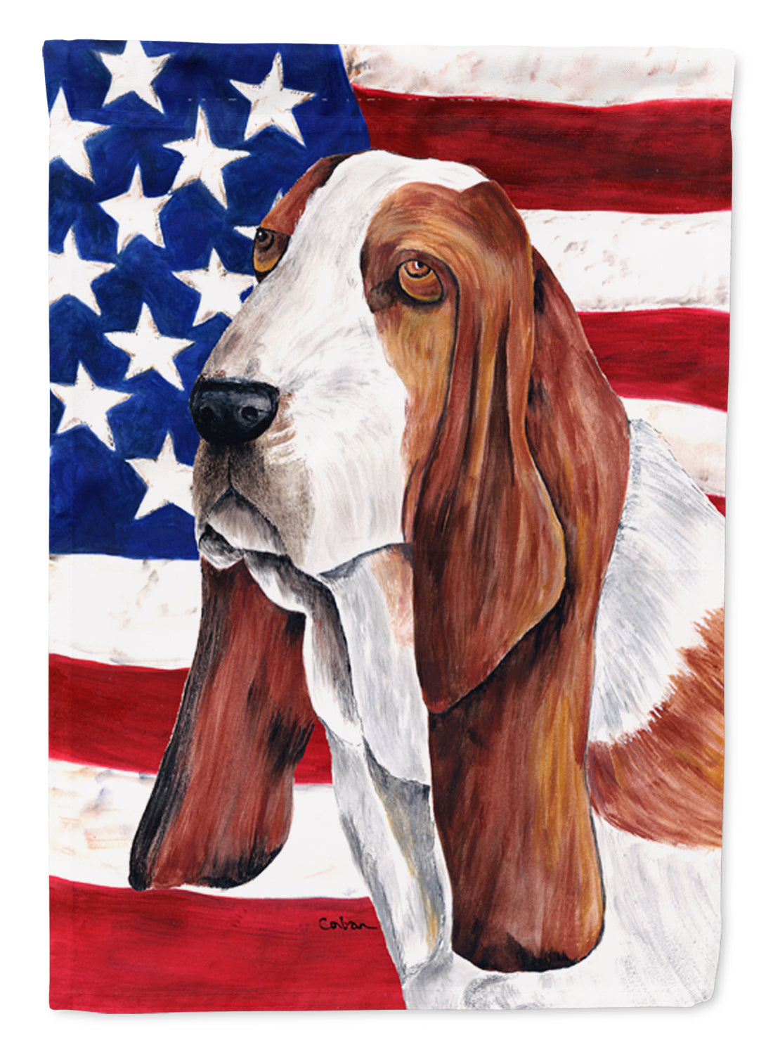 USA American Flag with Basset Hound Flag Canvas House Size  the-store.com.