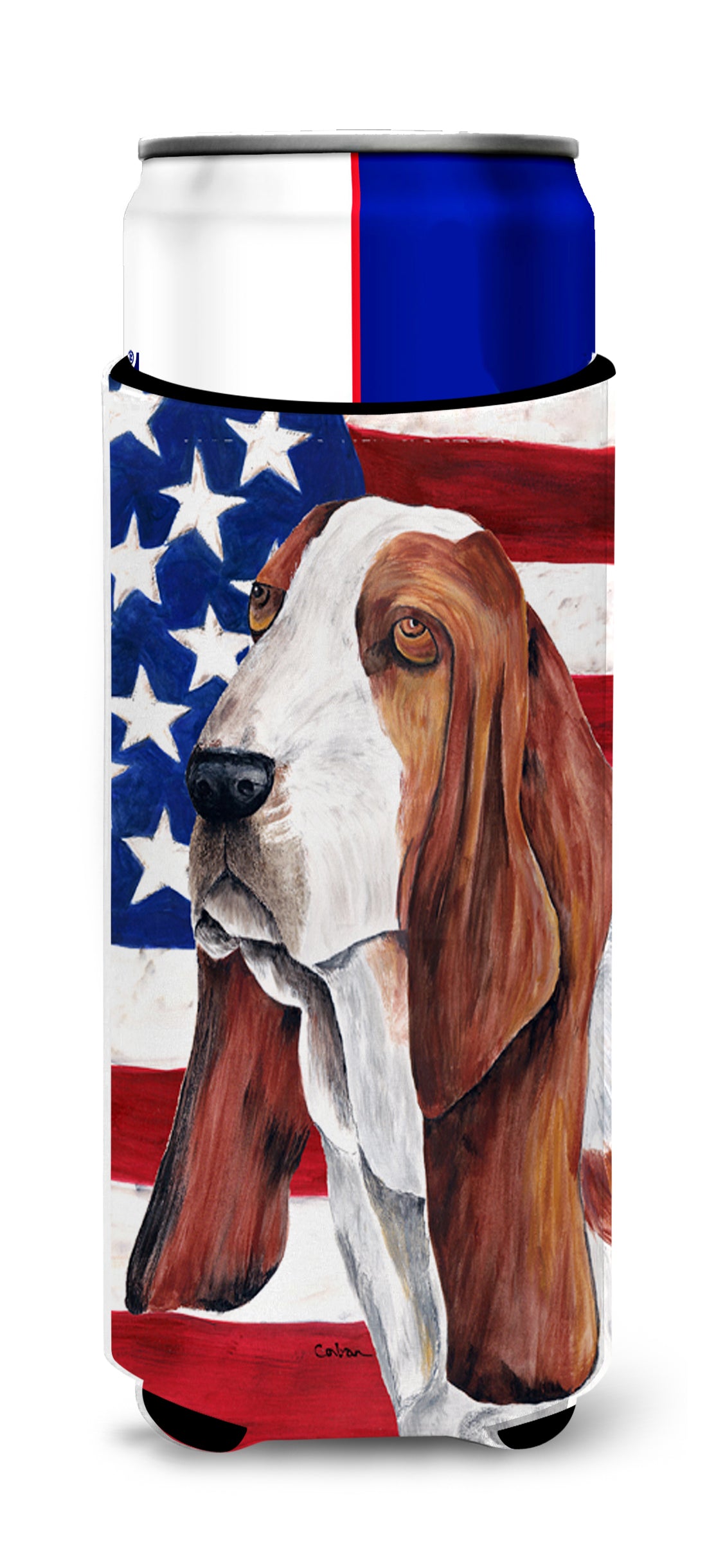 USA American Flag with Basset Hound Ultra Beverage Insulators for slim cans SC9004MUK.