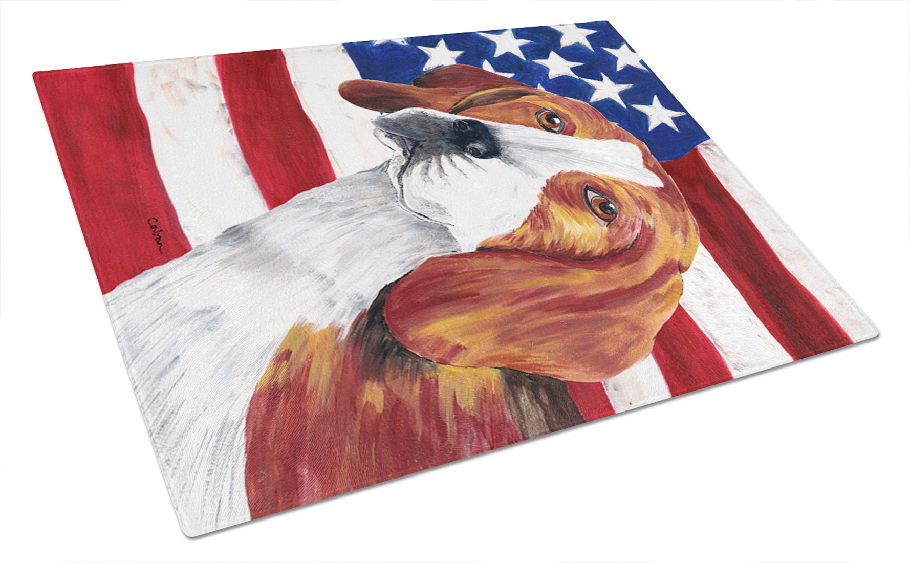 USA American Flag with Beagle Glass Cutting Board Large by Caroline's Treasures