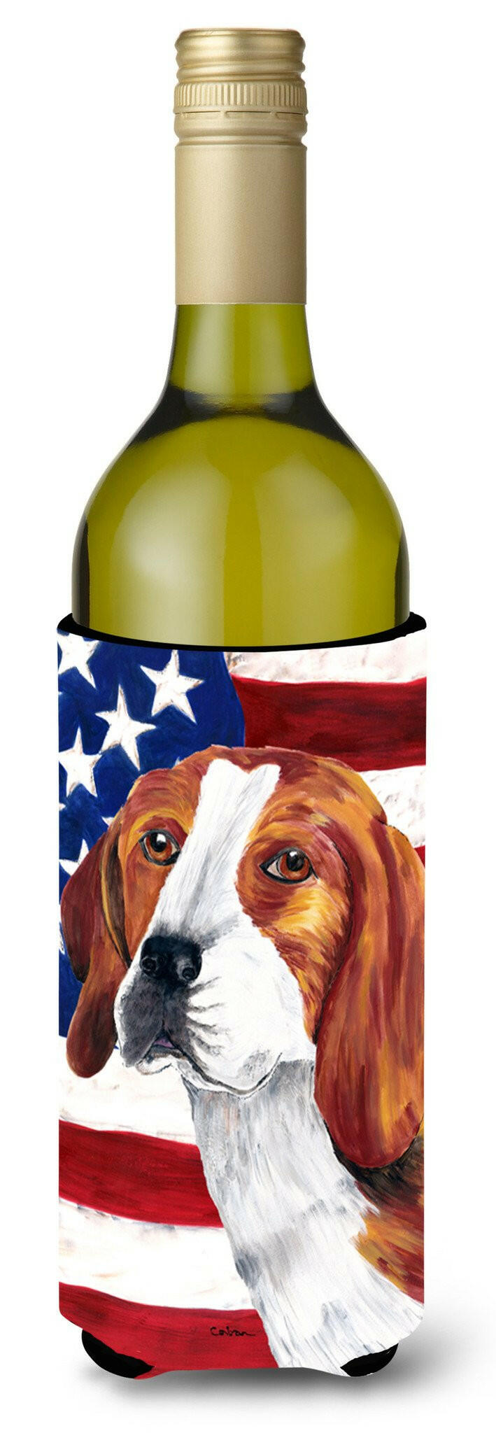 USA American Flag with Beagle Wine Bottle Beverage Insulator Beverage Insulator Hugger by Caroline&#39;s Treasures