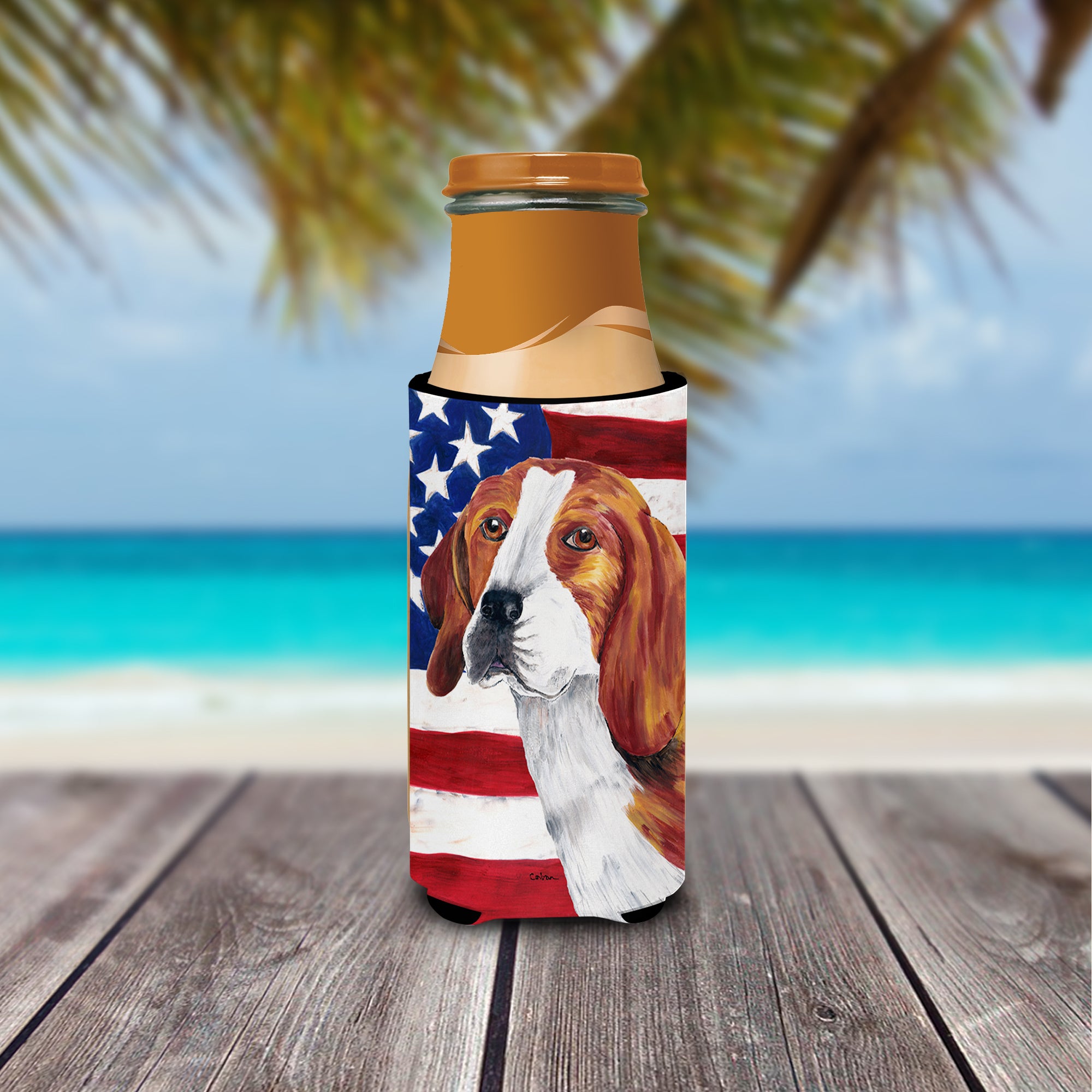 USA American Flag with Beagle Ultra Beverage Insulators for slim cans SC9005MUK.