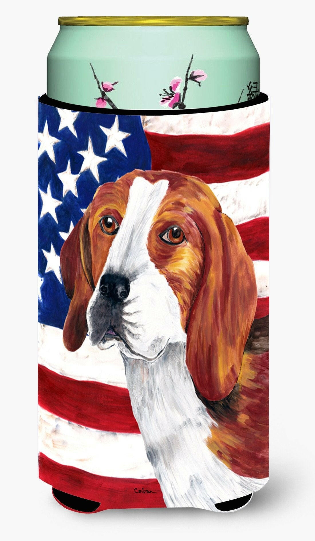 USA American Flag with Beagle  Tall Boy Beverage Insulator Beverage Insulator Hugger by Caroline&#39;s Treasures