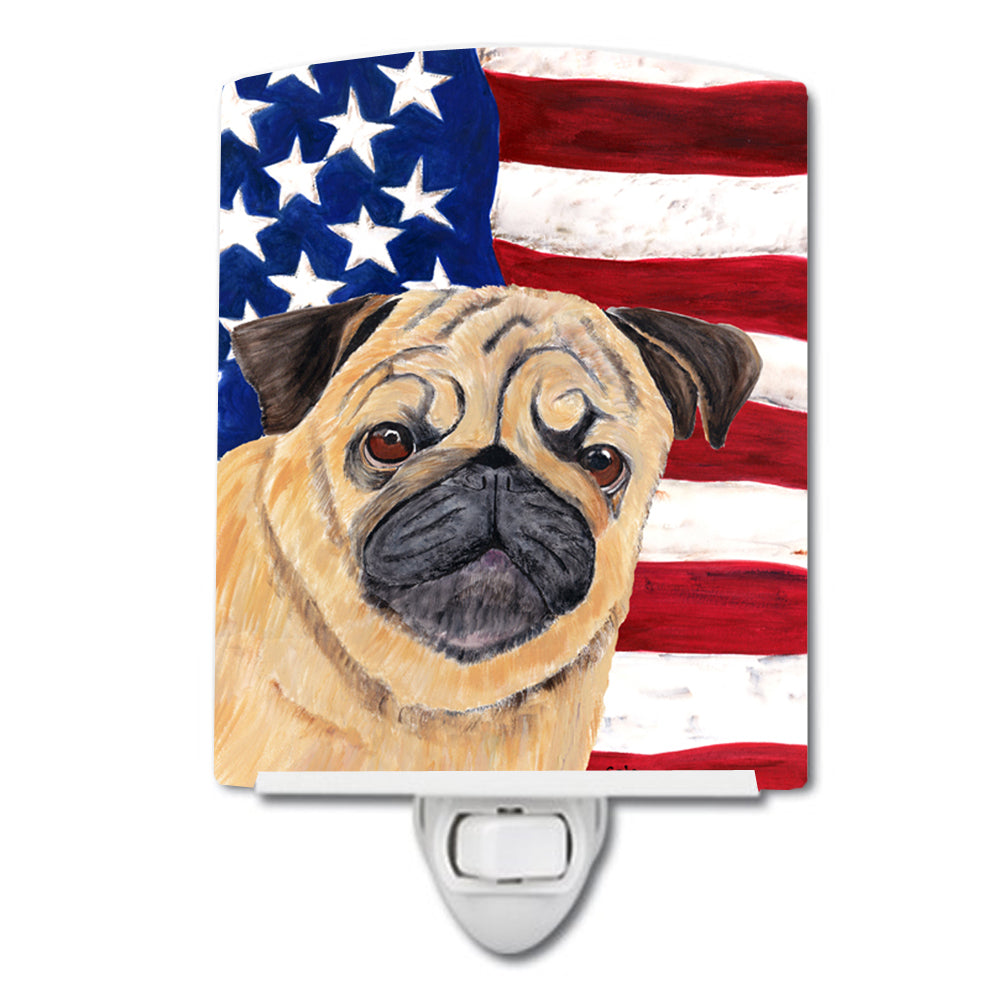 USA American Flag with Pug Ceramic Night Light SC9006CNL - the-store.com
