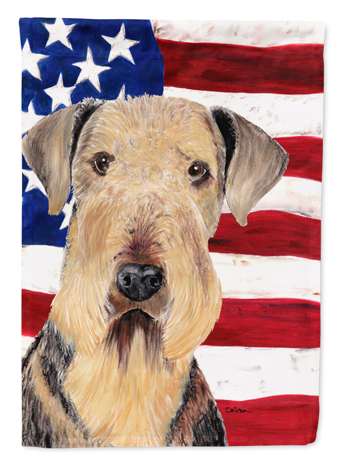 USA American Flag with Airedale Flag Canvas House Size  the-store.com.