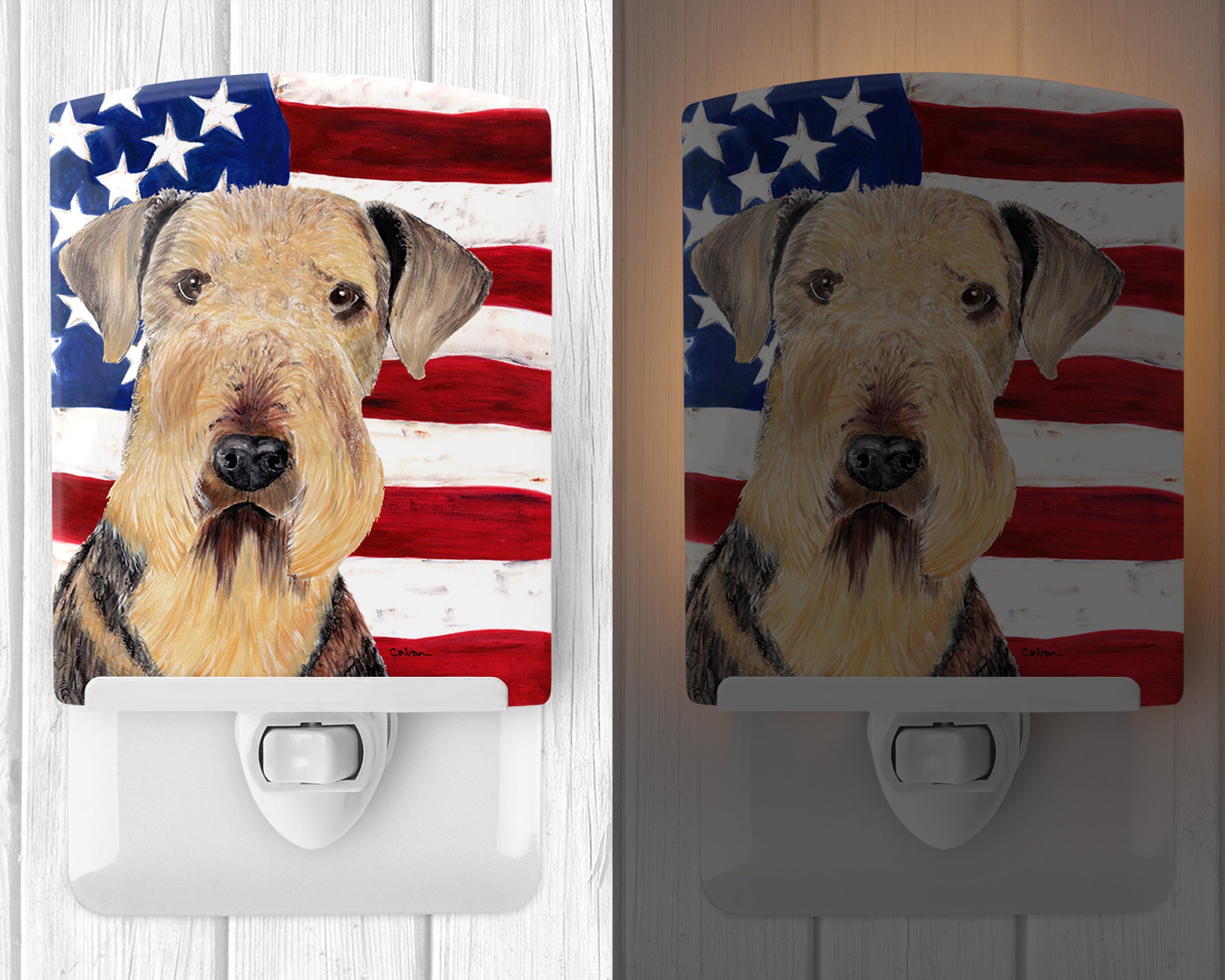 USA American Flag with Airedale Ceramic Night Light SC9007CNL - the-store.com