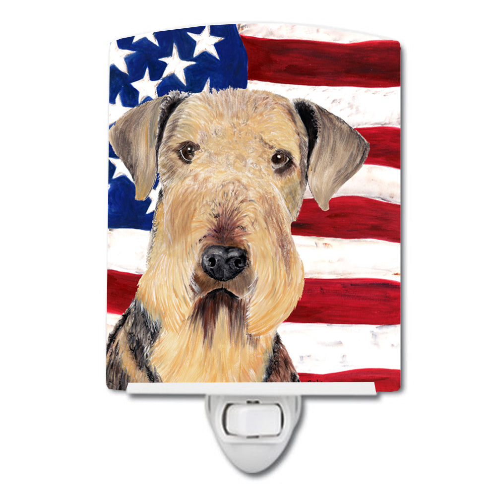 USA American Flag with Airedale Ceramic Night Light SC9007CNL - the-store.com