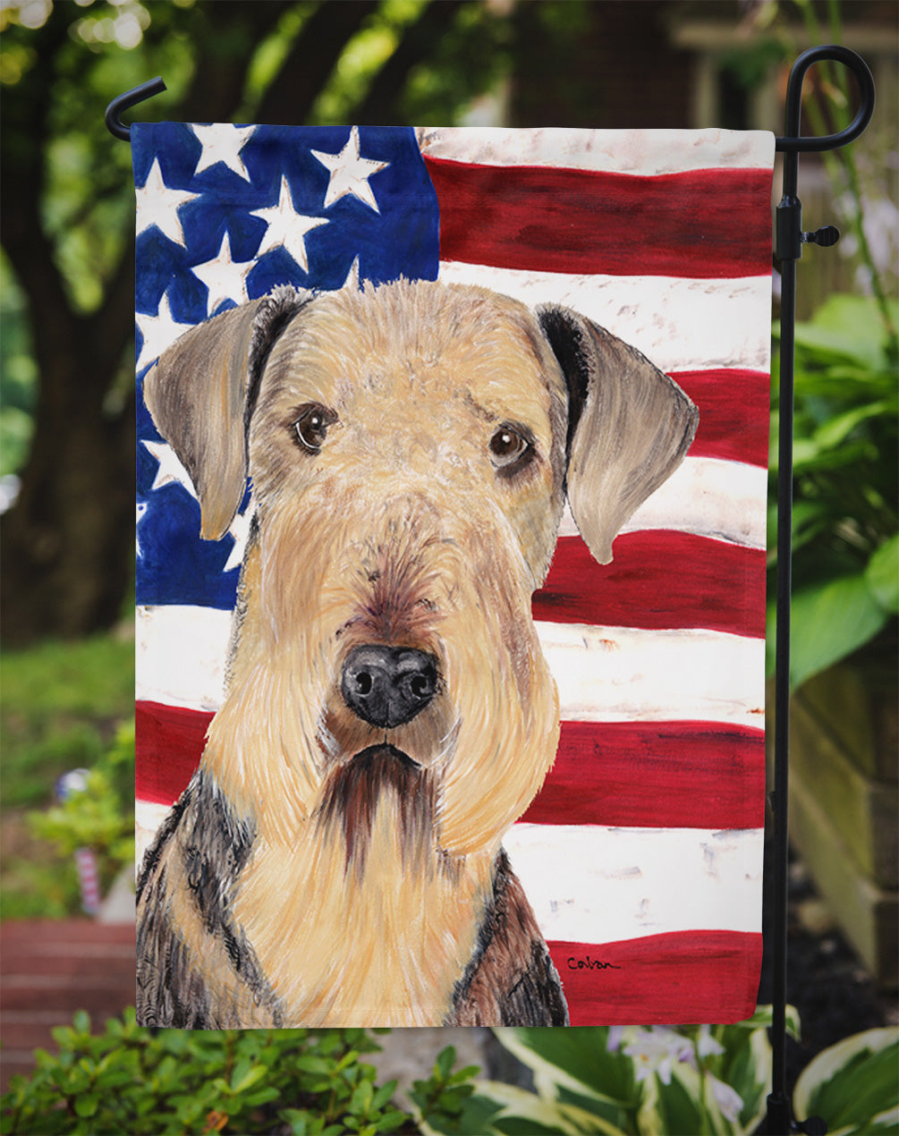 USA American Flag with Airedale Flag Garden Size.