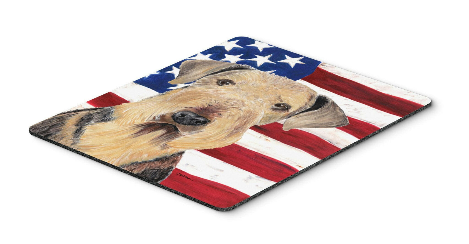 USA American Flag with Airedale Mouse Pad, Hot Pad or Trivet by Caroline's Treasures