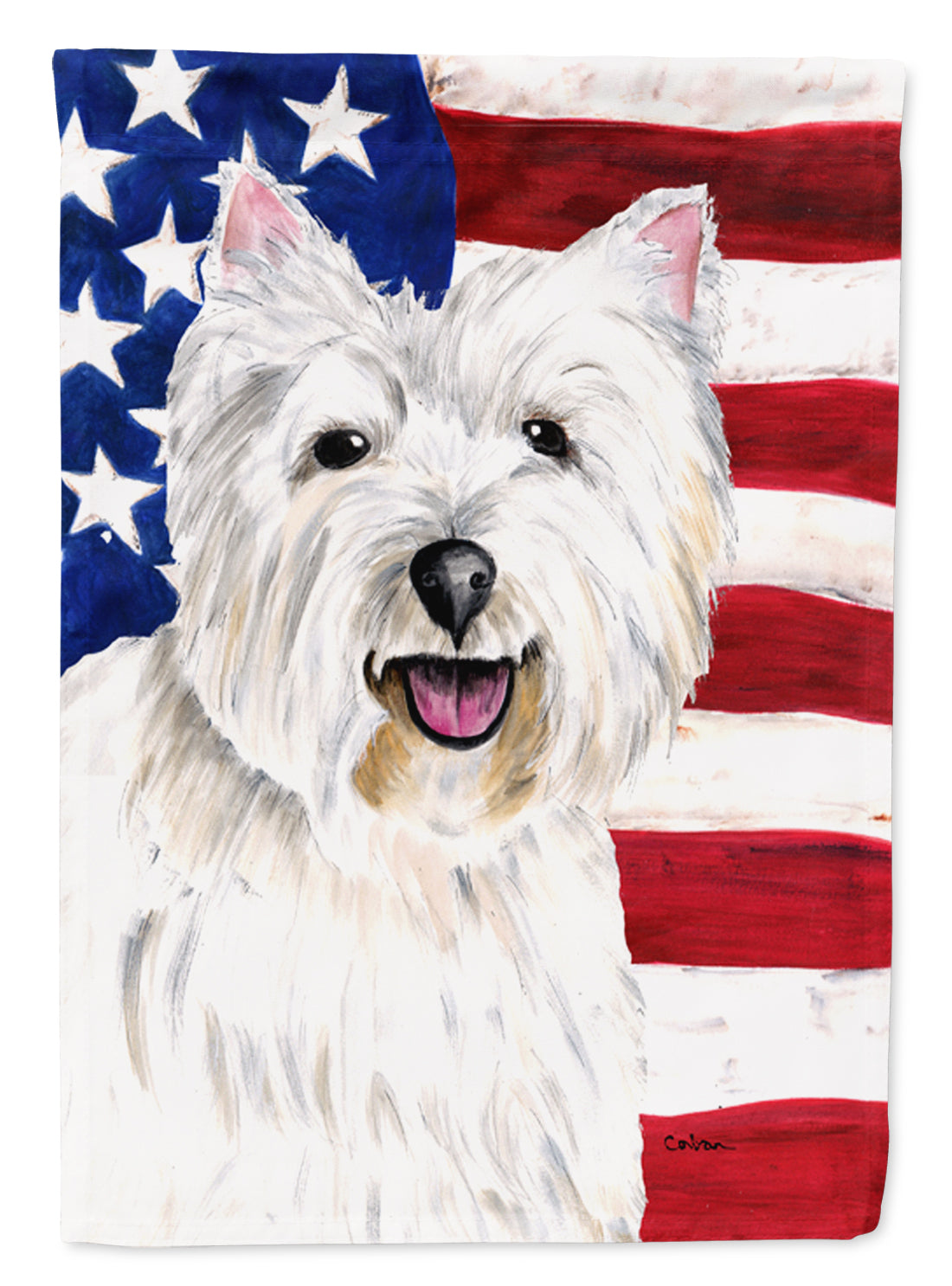 USA American Flag with Westie Flag Canvas House Size  the-store.com.