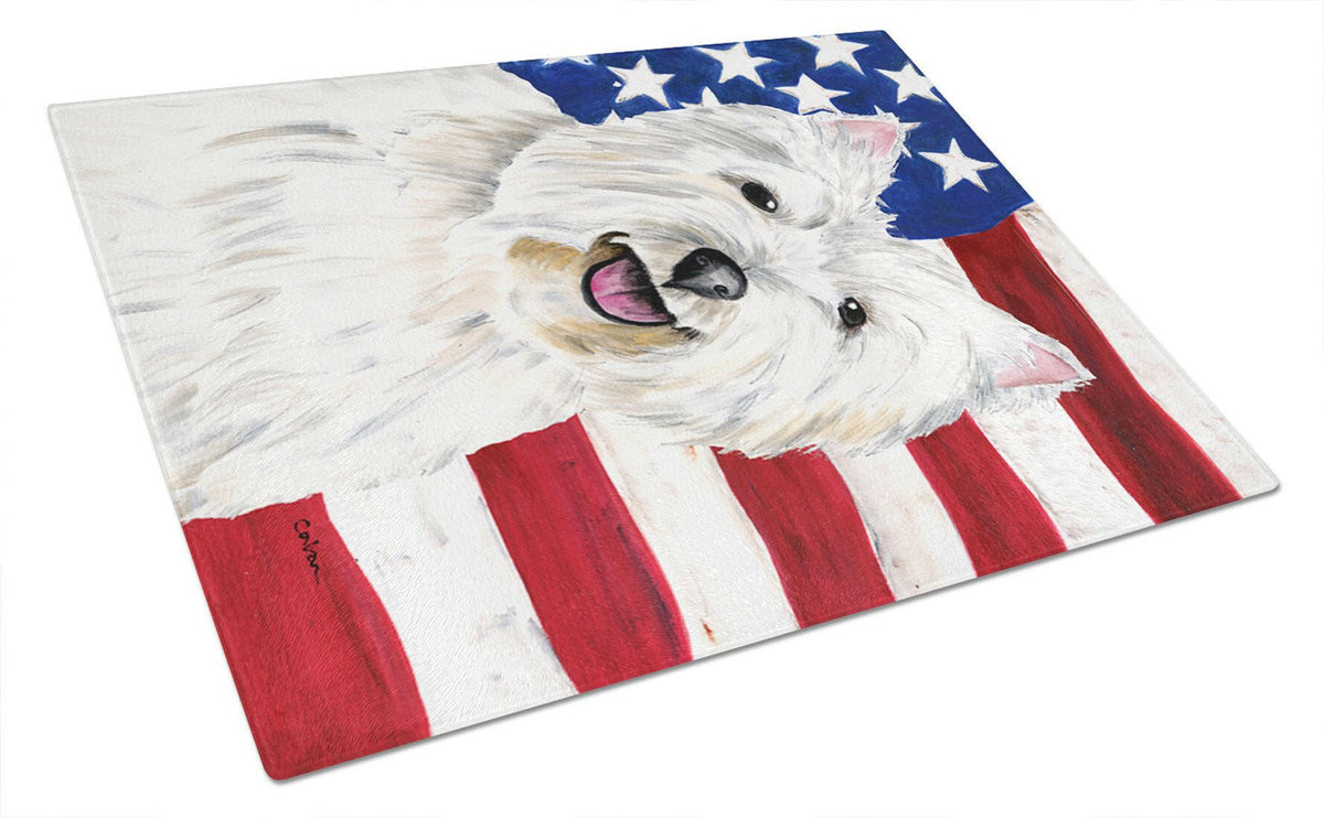 USA American Flag with Westie Glass Cutting Board Large by Caroline&#39;s Treasures