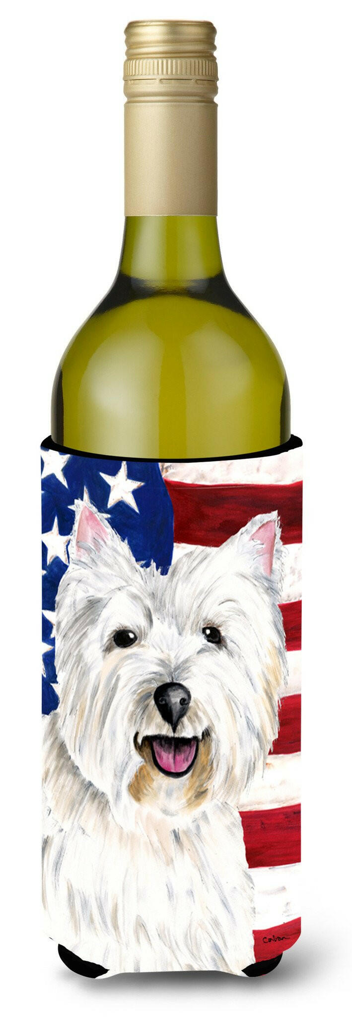 USA American Flag with Westie Wine Bottle Beverage Insulator Beverage Insulator Hugger by Caroline&#39;s Treasures