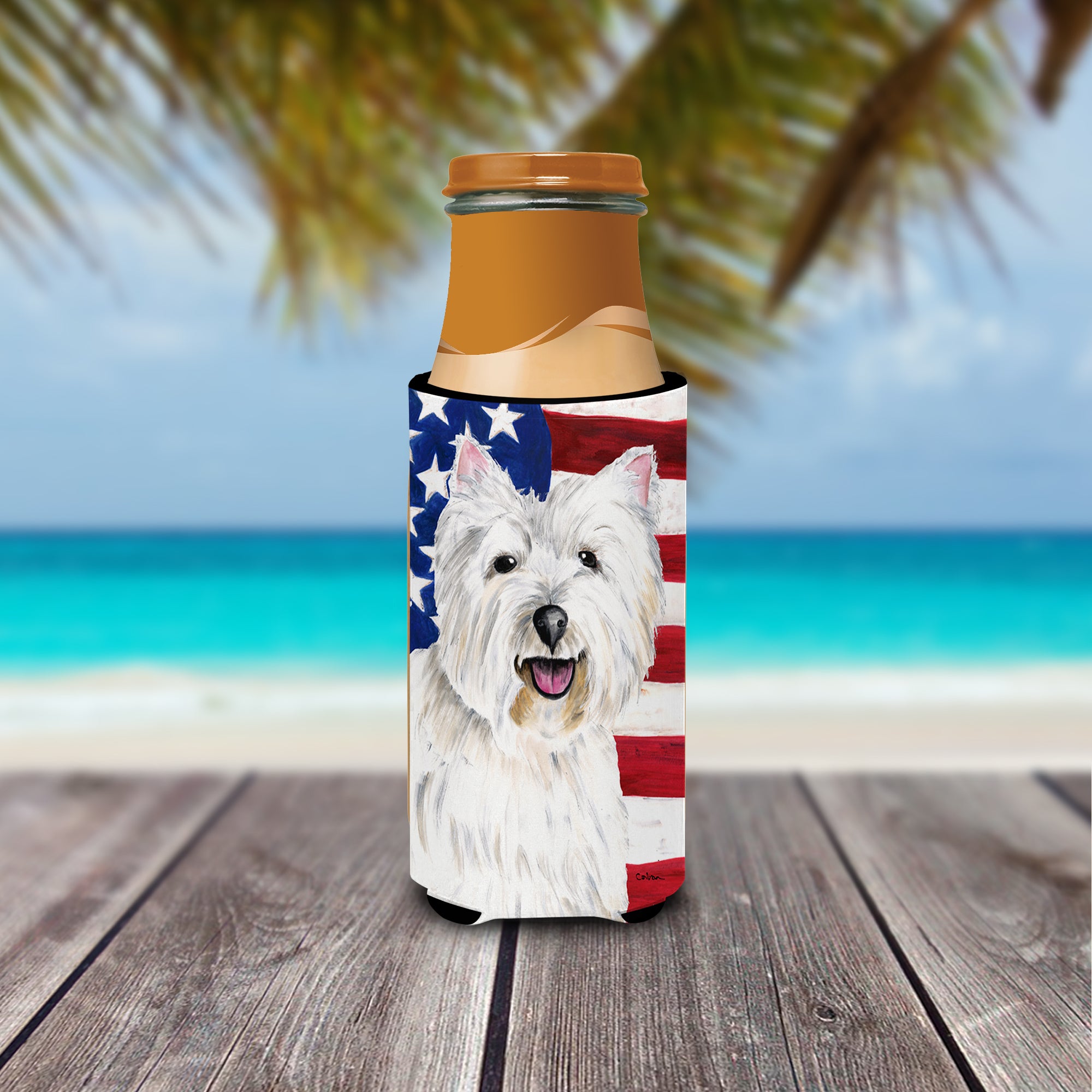 USA American Flag with Westie Ultra Beverage Insulators for slim cans SC9008MUK.