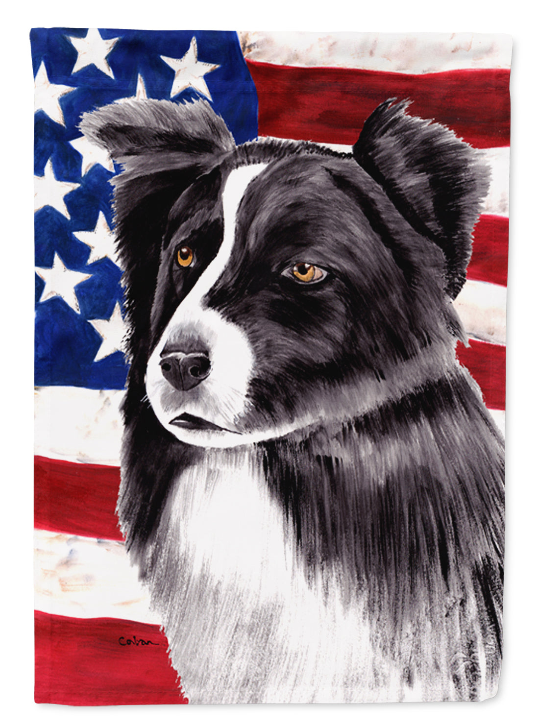 USA American Flag with Border Collie Flag Canvas House Size  the-store.com.