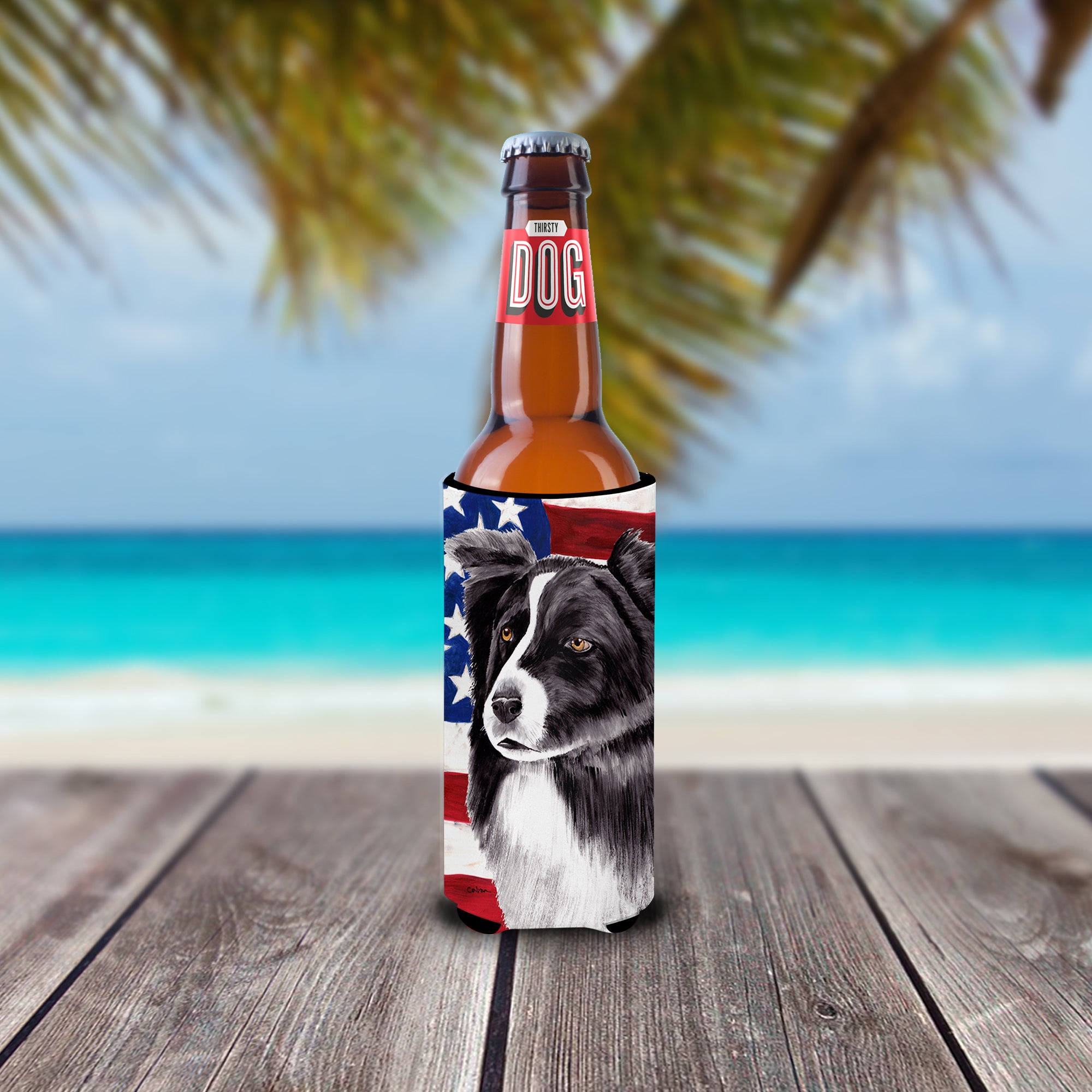 USA American Flag with Border Collie Ultra Beverage Insulators for slim cans SC9009MUK