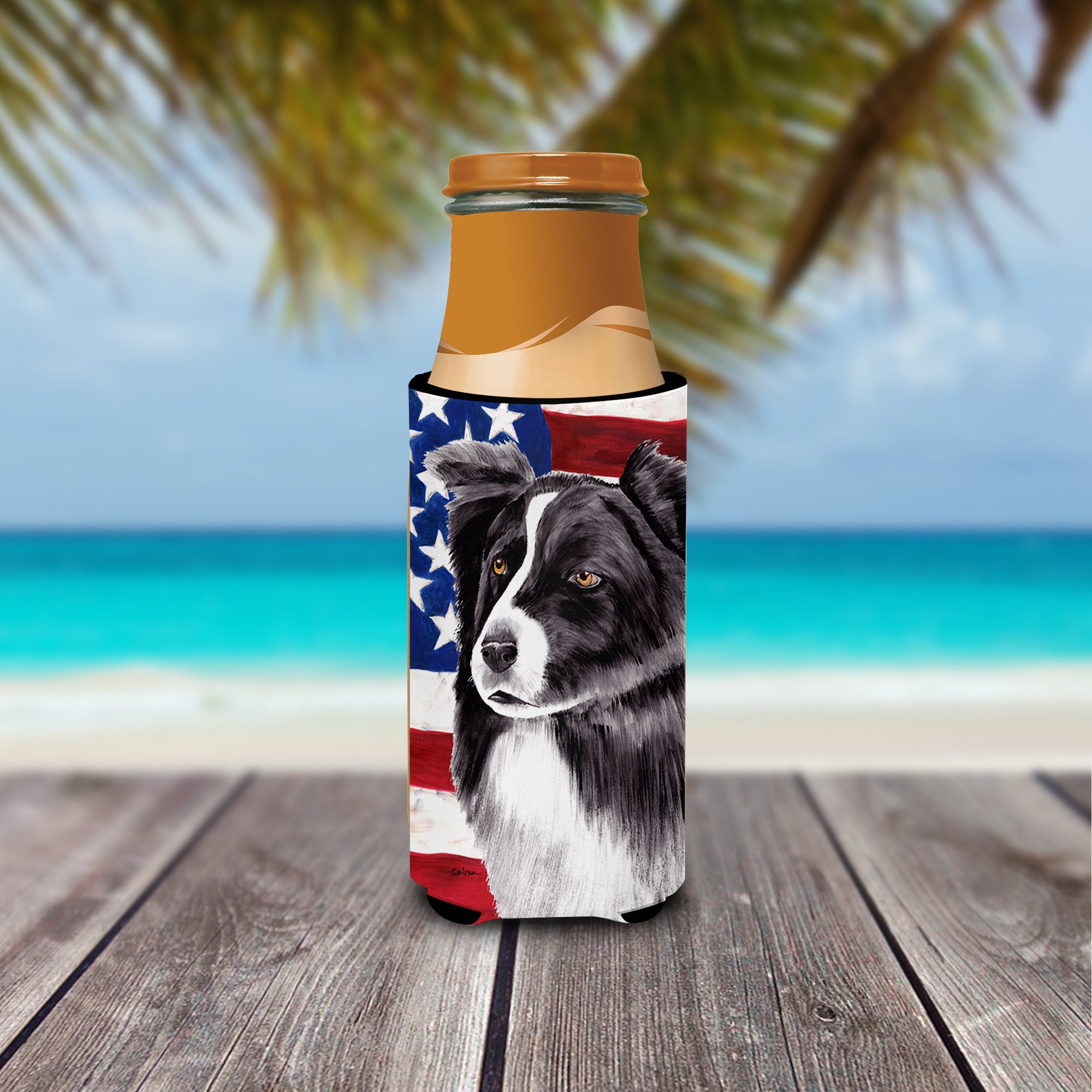 USA American Flag with Border Collie Ultra Beverage Insulators for slim cans SC9009MUK.