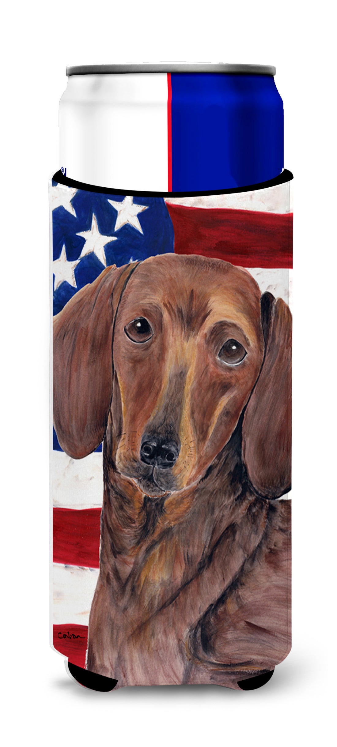 USA American Flag with Dachshund Ultra Beverage Insulators for slim cans SC9010MUK.