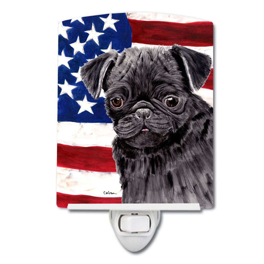 USA American Flag with Pug Ceramic Night Light SC9011CNL - the-store.com