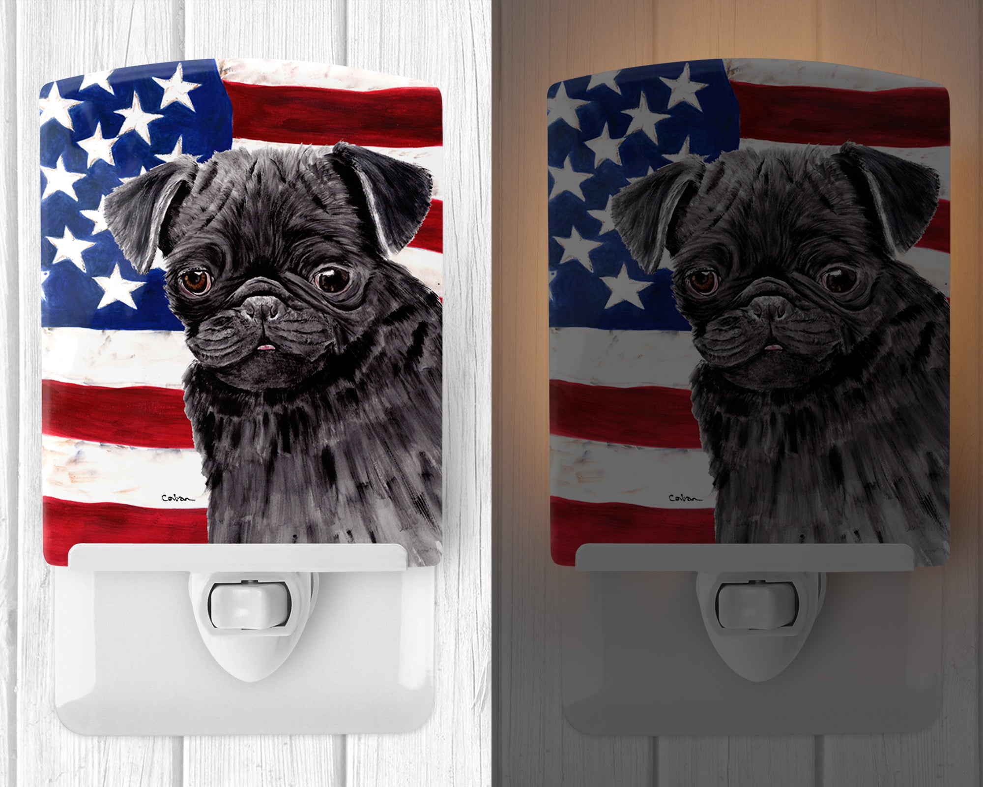 USA American Flag with Pug Ceramic Night Light SC9011CNL - the-store.com