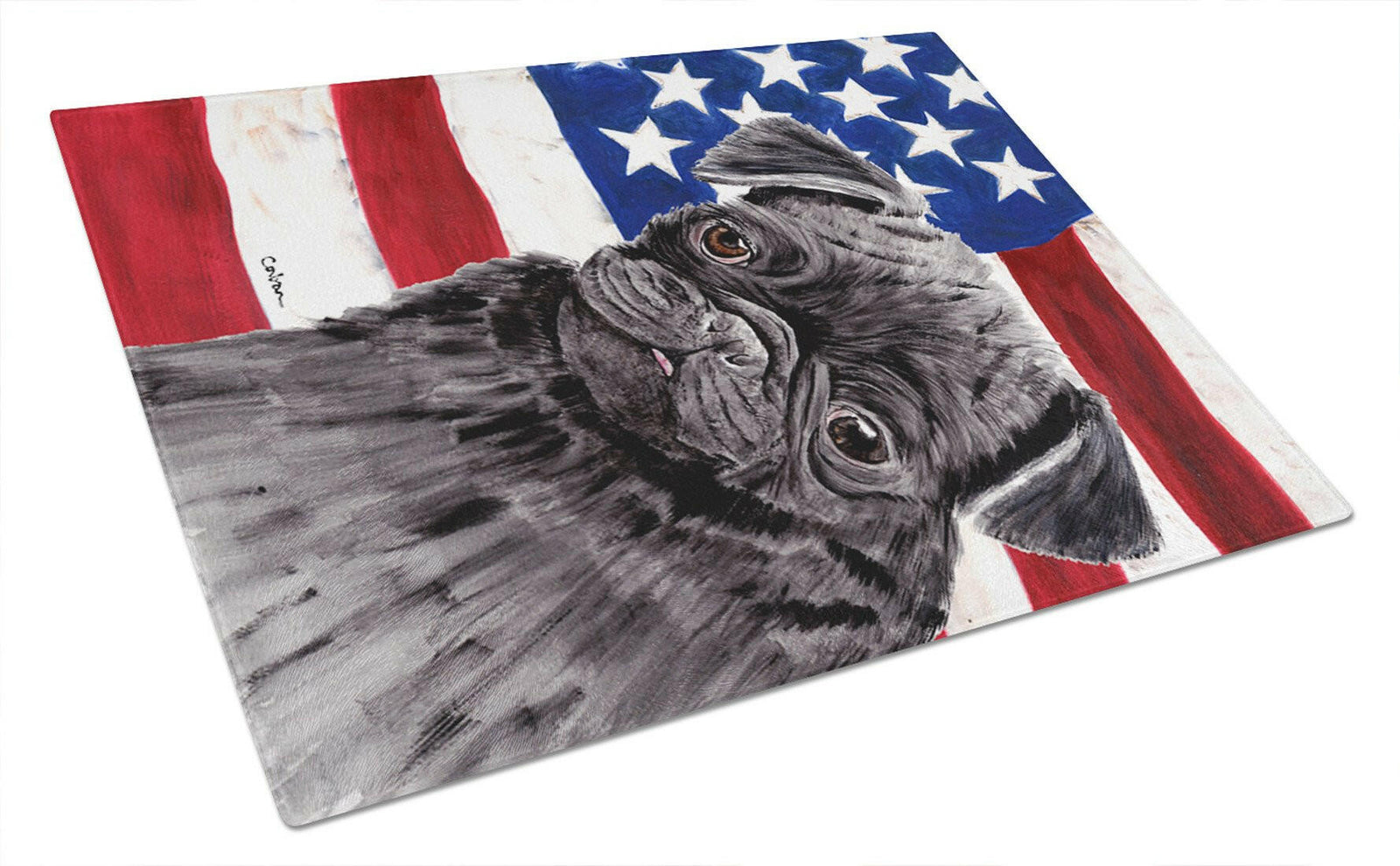 USA American Flag with Pug Glass Cutting Board Large by Caroline's Treasures