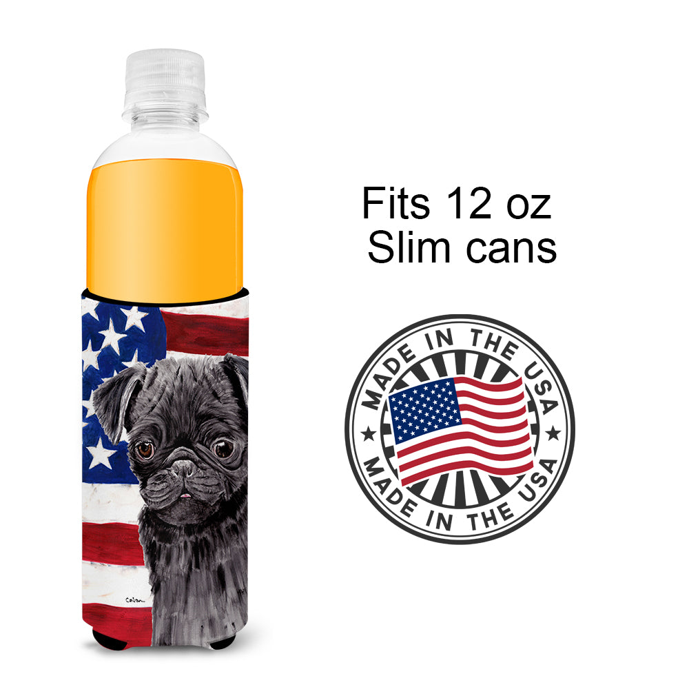 USA American Flag with Pug Ultra Beverage Insulators for slim cans SC9011MUK