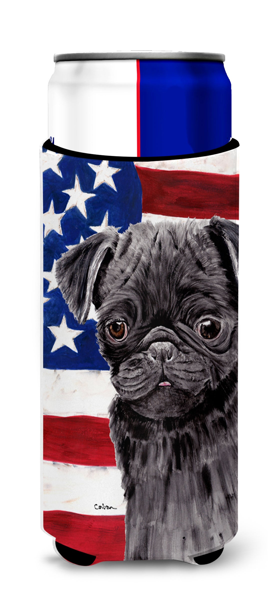 USA American Flag with Pug Ultra Beverage Insulators for slim cans SC9011MUK