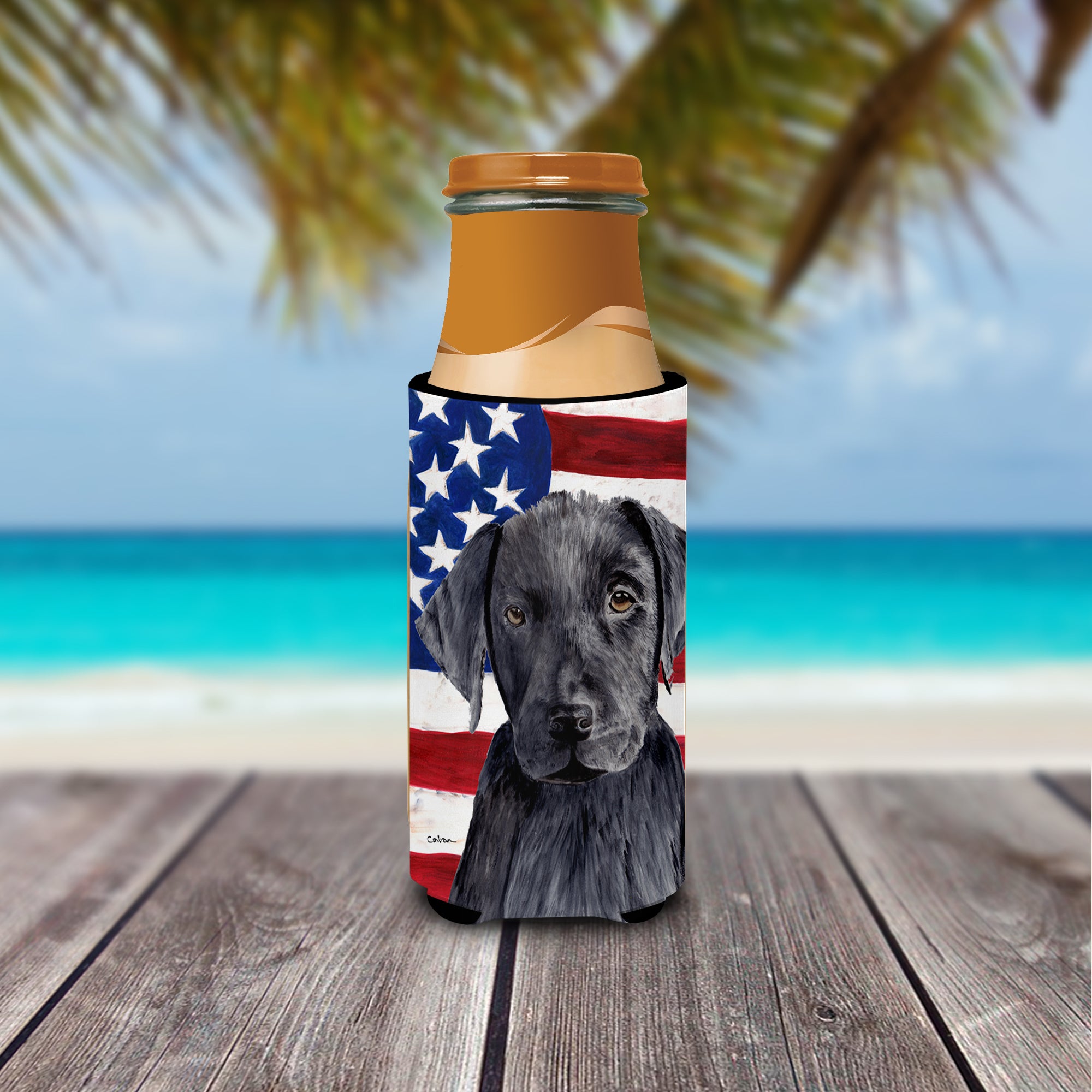 USA American Flag with Labrador Ultra Beverage Insulators for slim cans SC9012MUK.