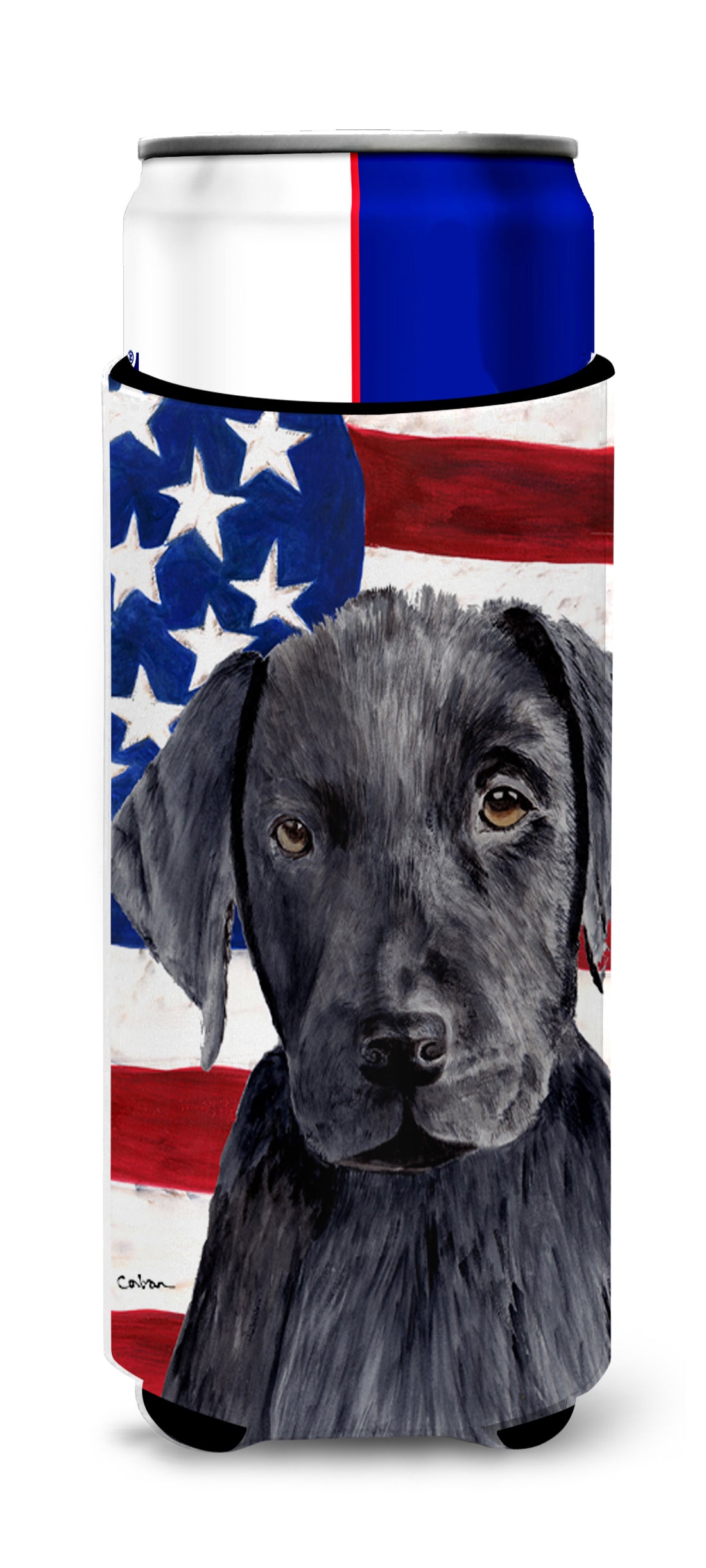 USA American Flag with Labrador Ultra Beverage Insulators for slim cans SC9012MUK