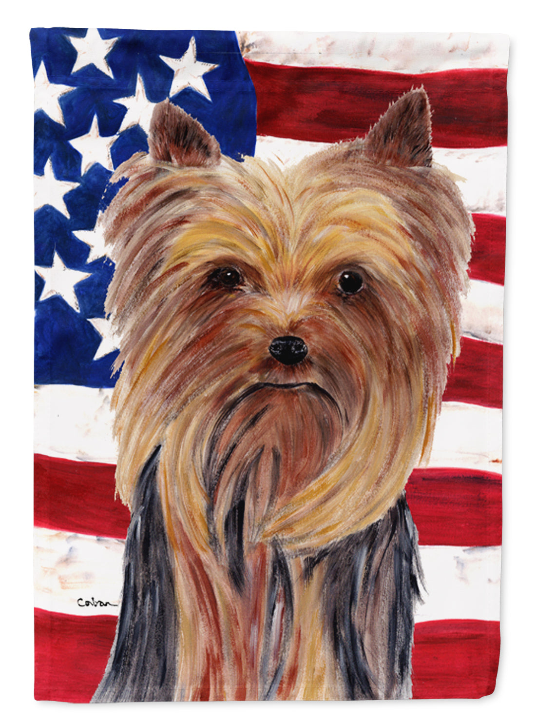 USA American Flag with Yorkie Flag Canvas House Size