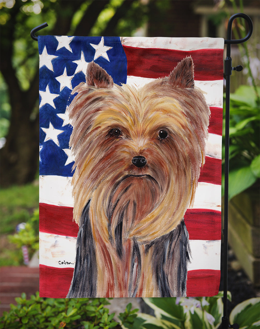 USA American Flag with Yorkie Flag Garden Size