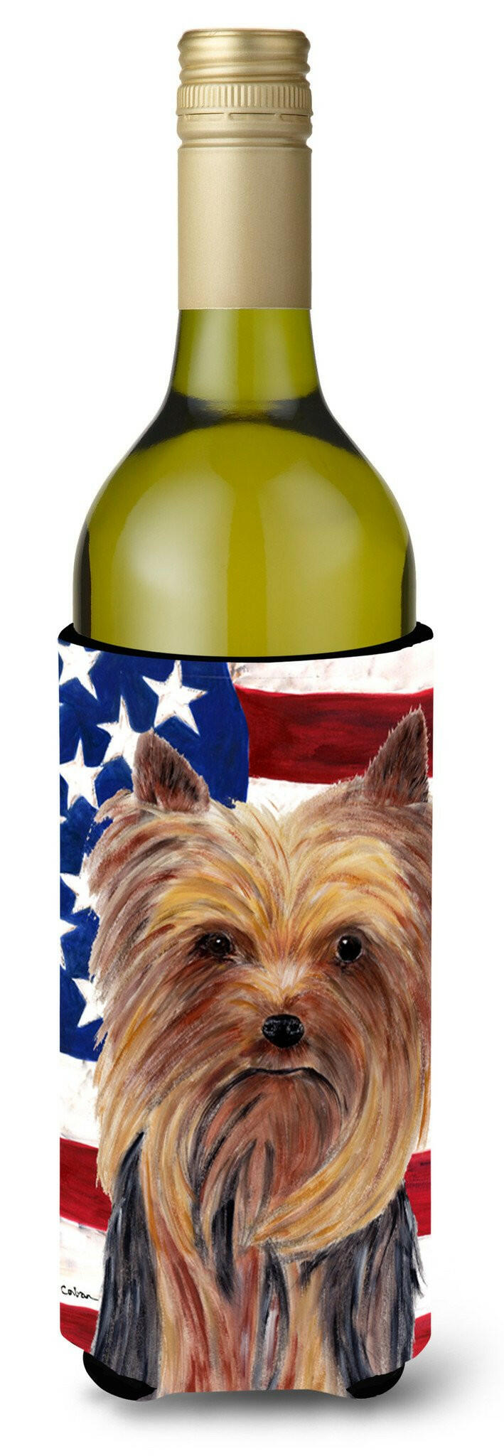 USA American Flag with Yorkie Wine Bottle Beverage Insulator Beverage Insulator Hugger by Caroline's Treasures