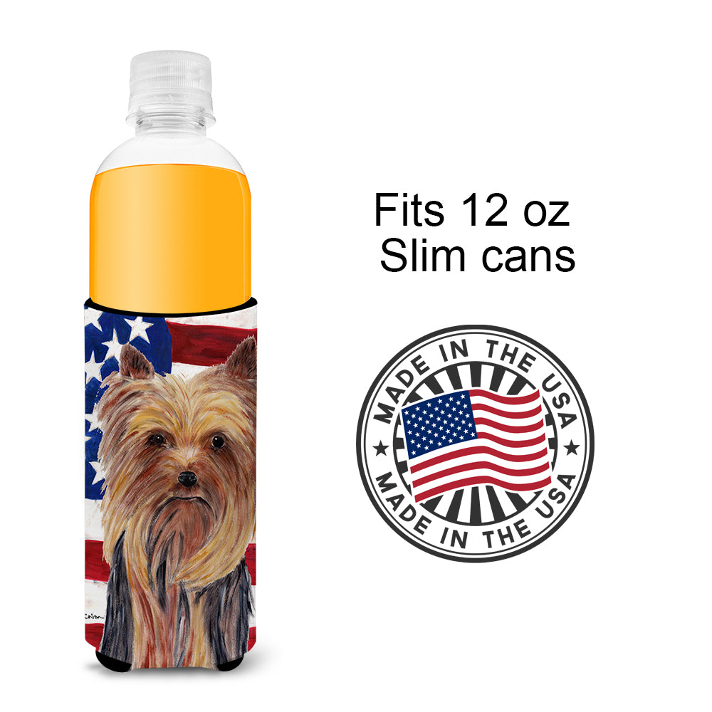 USA American Flag with Yorkie Ultra Beverage Insulators for slim cans SC9013MUK