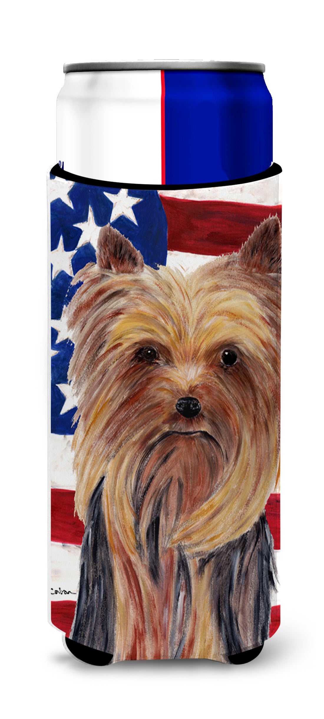 USA American Flag with Yorkie Ultra Beverage Insulators for slim cans SC9013MUK.