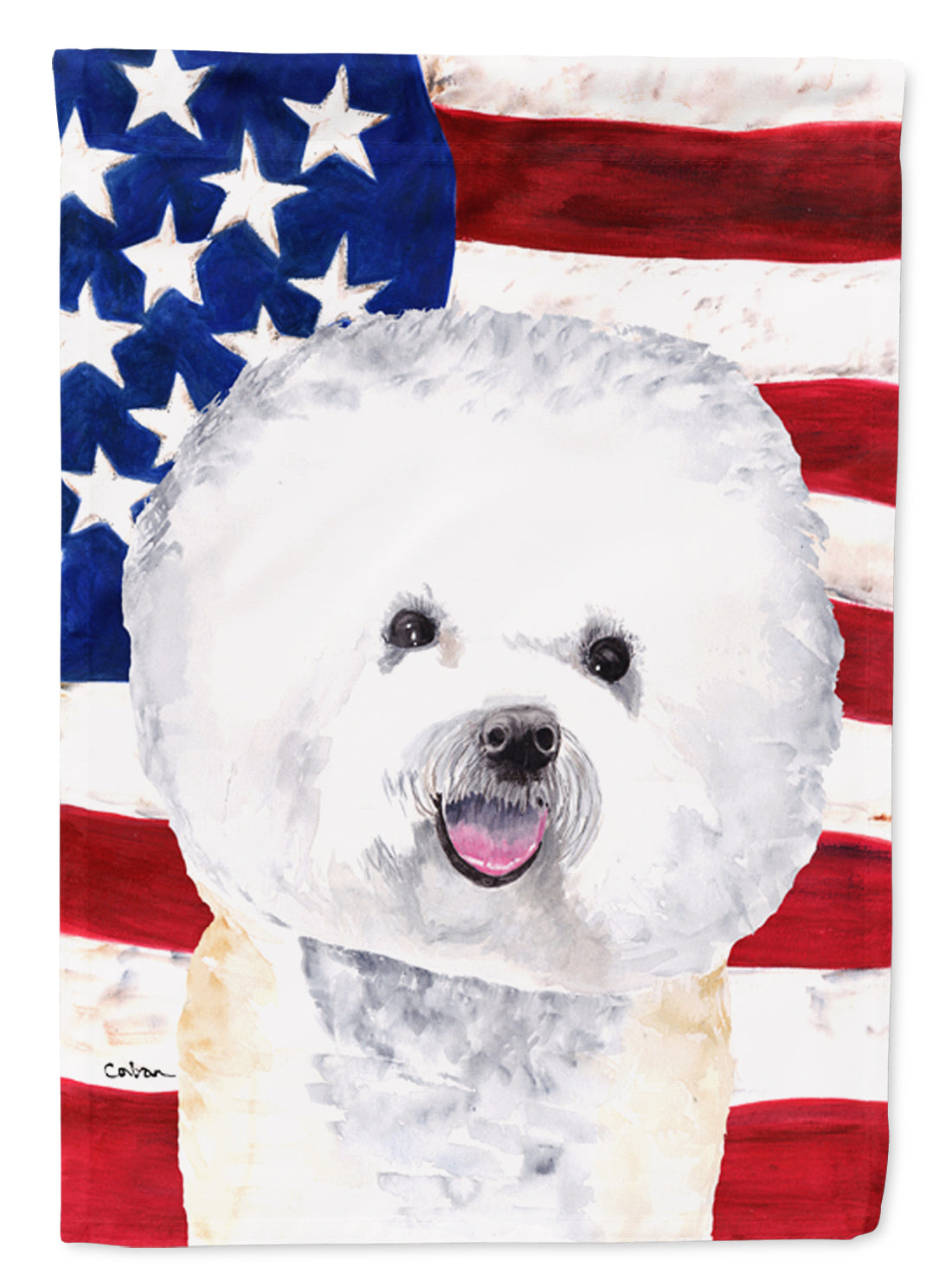USA American Flag with Bichon Frise Flag Canvas House Size