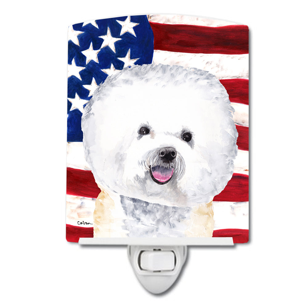 USA American Flag with Bichon Frise Ceramic Night Light SC9014CNL - the-store.com