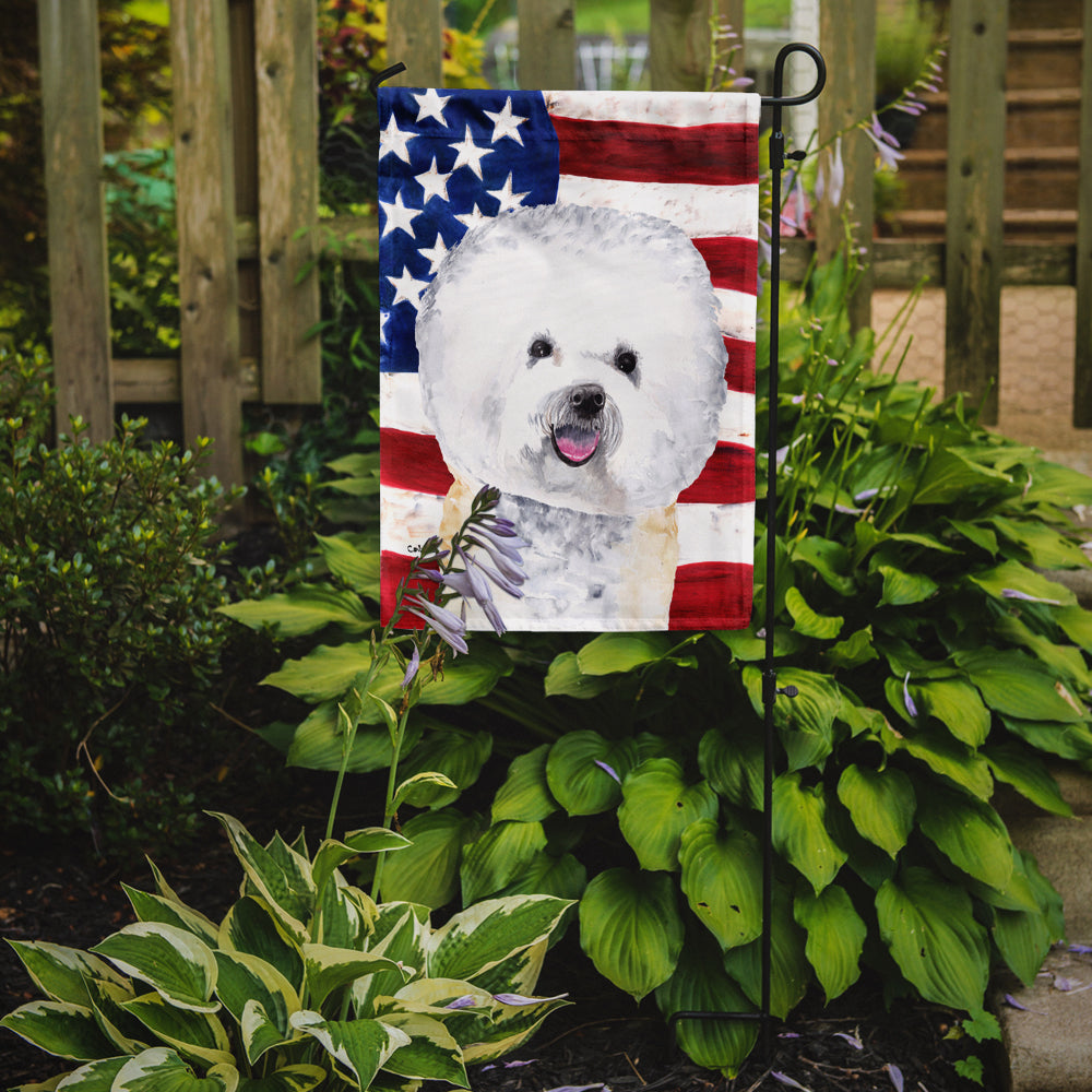 USA American Flag with Bichon Frise Flag Garden Size.