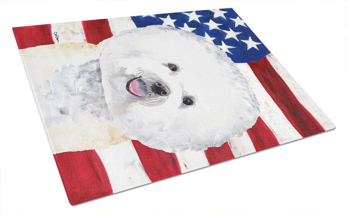 USA American Flag with Bichon Frise Glass Cutting Board Large by Caroline&#39;s Treasures